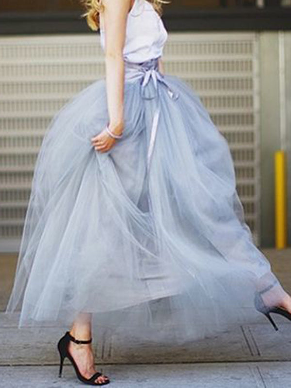 Woochic jupe longue demoiselle d'honneur bouffante tutu tulle élégant femme gris clair