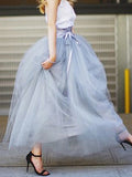 Woochic jupe longue demoiselle d'honneur bouffante tutu tulle élégant femme gris clair