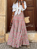Woochic jupe longue imprimé à fleurie taille haute femme bohème Rose S