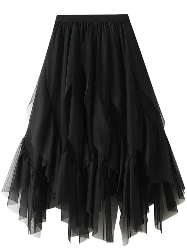 Woochic jupe longue irrégulière tulle unicolore froufrou femme mode