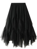 Woochic jupe longue irrégulière tulle unicolore froufrou femme mode Noir ONE SIZE