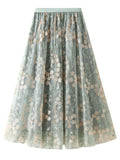 Woochic jupe longue tulle brodée fleurie élégant femme