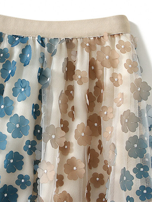 Woochic jupe longue tulle brodée fleurie femme mode