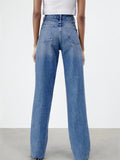 Woochic longue jeans droit larges jambes évasé déchiré troué femme mode