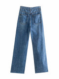 Woochic longue jeans droit larges jambes évasé déchiré troué femme mode