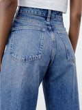 Woochic longue jeans droit larges jambes évasé déchiré troué femme mode