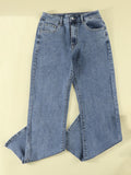 Woochic longue jeans fentes à la base flare évasé mi taille femme mode