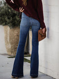 Woochic longue jeans flare évasé boutons mi taille femme décontracté