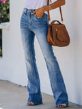 Woochic longue jeans flare évasé boutons mi taille femme décontracté