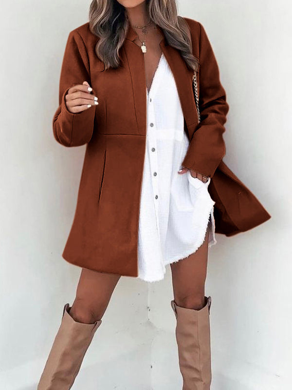 Woochic manteau en laine avec poches col cheminée manches longues femme élégant