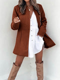 Woochic manteau en laine avec poches col cheminée manches longues femme élégant