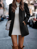 Woochic manteau en laine avec poches col cheminée manches longues femme élégant Noir S