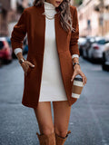 Woochic manteau en laine avec poches col cheminée manches longues femme élégant