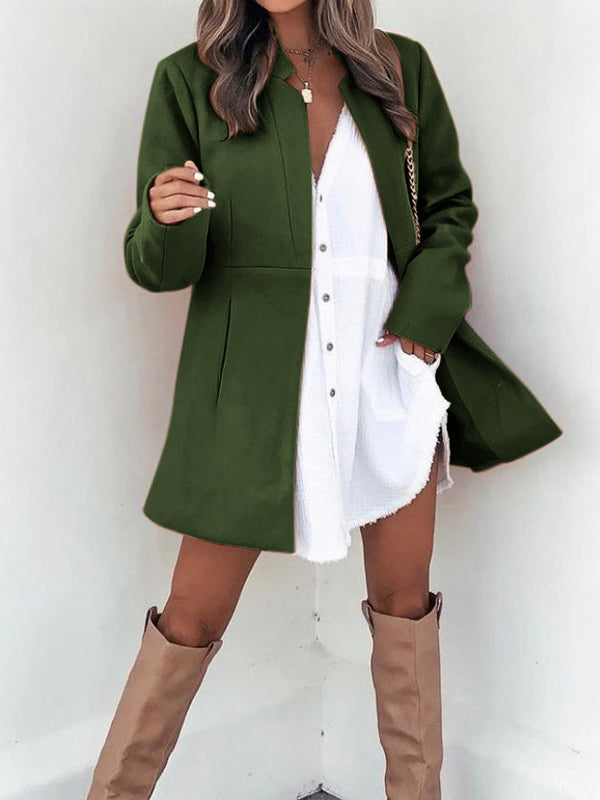 Woochic manteau en laine avec poches col cheminée manches longues femme élégant