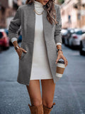 Woochic manteau en laine avec poches col cheminée manches longues femme élégant