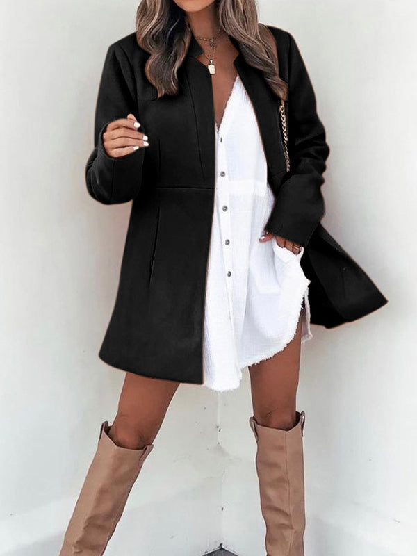 Woochic manteau en laine avec poches col cheminée manches longues femme élégant