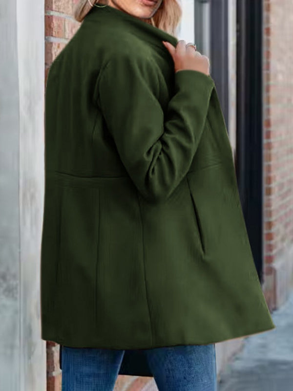 Woochic manteau en laine avec poches col cheminée manches longues femme élégant