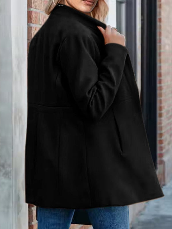 Woochic manteau en laine avec poches col cheminée manches longues femme élégant