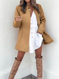 Woochic manteau en laine avec poches col cheminée manches longues femme élégant