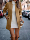 Woochic manteau en laine avec poches col cheminée manches longues femme élégant