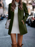 Woochic manteau en laine avec poches col cheminée manches longues femme élégant Vert armée S