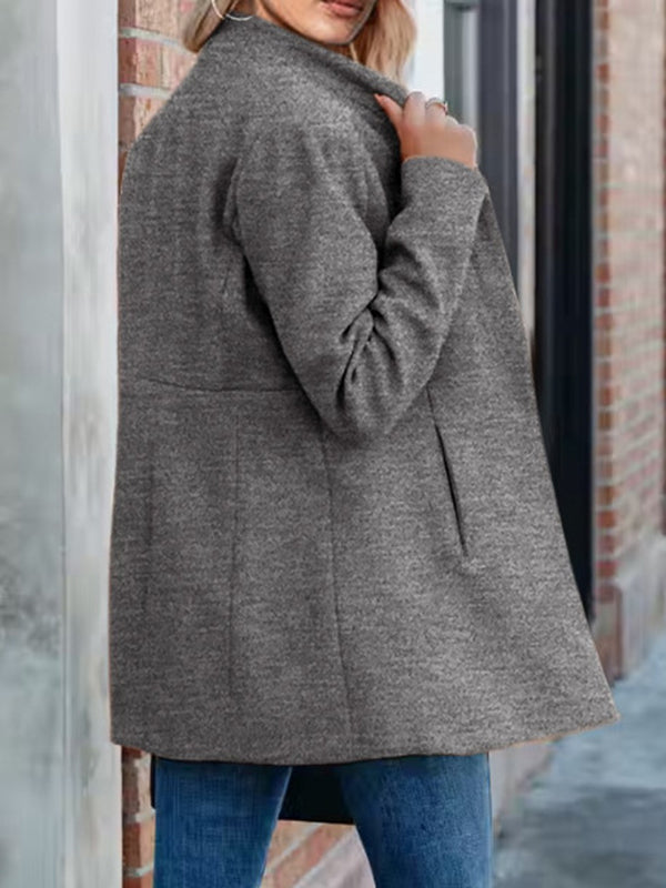 Woochic manteau en laine avec poches col cheminée manches longues femme élégant