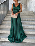 Woochic maxi robe longue unicolore fluide décolleté plongeant décolleté dos bretelle sans manches élégant de soirée
