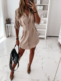 Woochic mi-longue blouse boutonnage fluide col chemise manches 3/4 femme élégant