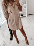 Woochic mi-longue blouse boutonnage fluide col chemise manches 3/4 femme élégant