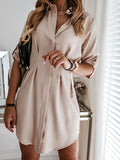 Woochic mi-longue blouse boutonnage fluide col chemise manches 3/4 femme élégant Khaki S