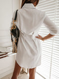 Woochic mi-longue blouse boutonnage fluide col chemise manches 3/4 femme élégant