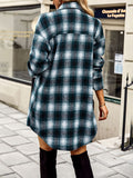 Woochic mi-longue blouse carreaux boutonnage avec poches col cheminée femme casual surchemise
