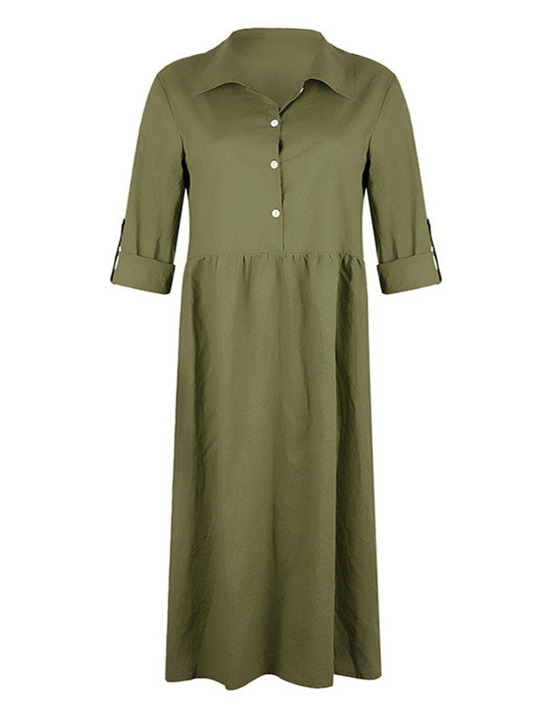 Woochic mi-longue blouse robe boutonnage col revers manches longues casual femme ample