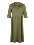 Woochic mi-longue blouse robe boutonnage col revers manches longues casual femme ample
