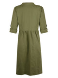 Woochic mi-longue blouse robe boutonnage col revers manches longues casual femme ample