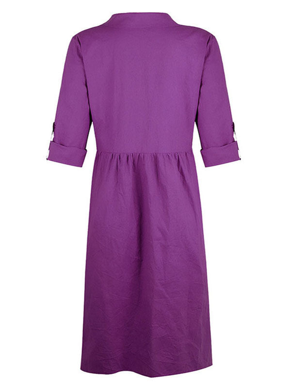 Woochic mi-longue blouse robe boutonnage col revers manches longues casual femme ample