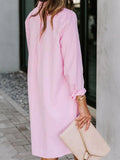 Woochic mi-longue blouse robe coton boutonnage avec poches manches longues femme casual