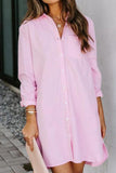 Woochic mi-longue blouse robe coton boutonnage avec poches manches longues femme casual Rose S