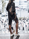 Woochic mi-longue blouse robe en lin boho boutonnage avec poches manches longues femme casual chemisier