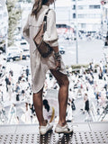 Woochic mi-longue blouse robe en lin boho boutonnage avec poches manches longues femme casual chemisier