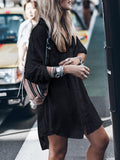 Woochic mi-longue blouse robe en lin boho boutonnage avec poches manches longues femme casual chemisier