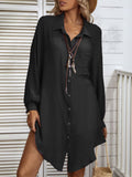 Woochic mi-longue blouse robe oversized boutonnage manches bishop femme casual chemisier Noir S
