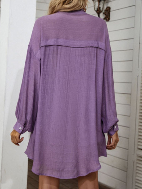 Woochic mi-longue blouse robe oversized boutonnage manches bishop femme casual chemisier