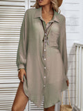 Woochic mi-longue blouse robe oversized boutonnage manches bishop femme casual chemisier Marron S