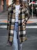 Woochic mi-longue manteau en laine carreaux avec poches femme surchemise casual Khaki S