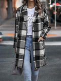 Woochic mi-longue manteau en laine carreaux avec poches femme surchemise casual Gris S