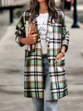 Woochic mi-longue manteau en laine carreaux avec poches femme surchemise casual Vert S