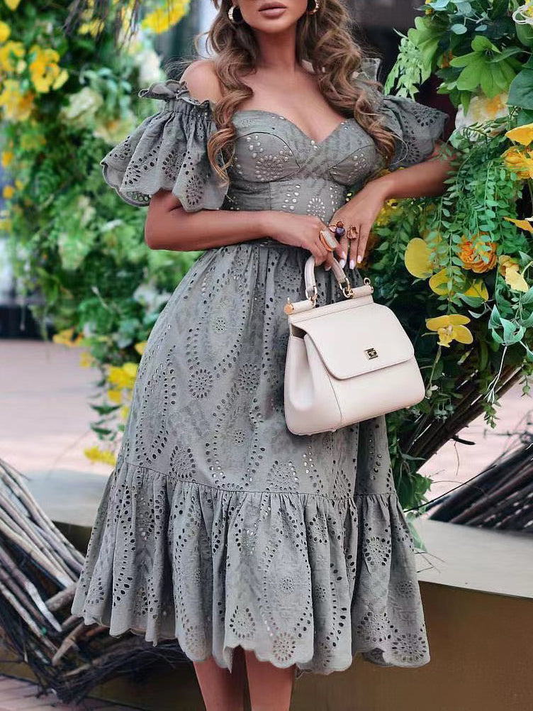 Woochic mi-longue robe avec évider dos nu col bateau élégant cocktail Gris S