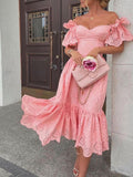 Woochic midi dress with hollow out backless boat neck elegant cocktail