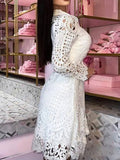 Woochic mi-longue robe broderie anglaise ceinture boutonnage élégant bal de promo blanche chemisier robe